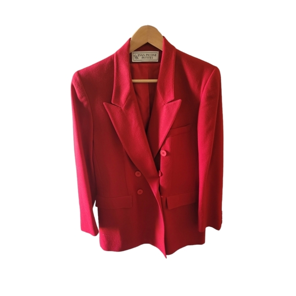 Evan Picone Red Wool Blazer Double Breasted Union Made in USA Size 8 Petite Vtg - Picture 4 of 8